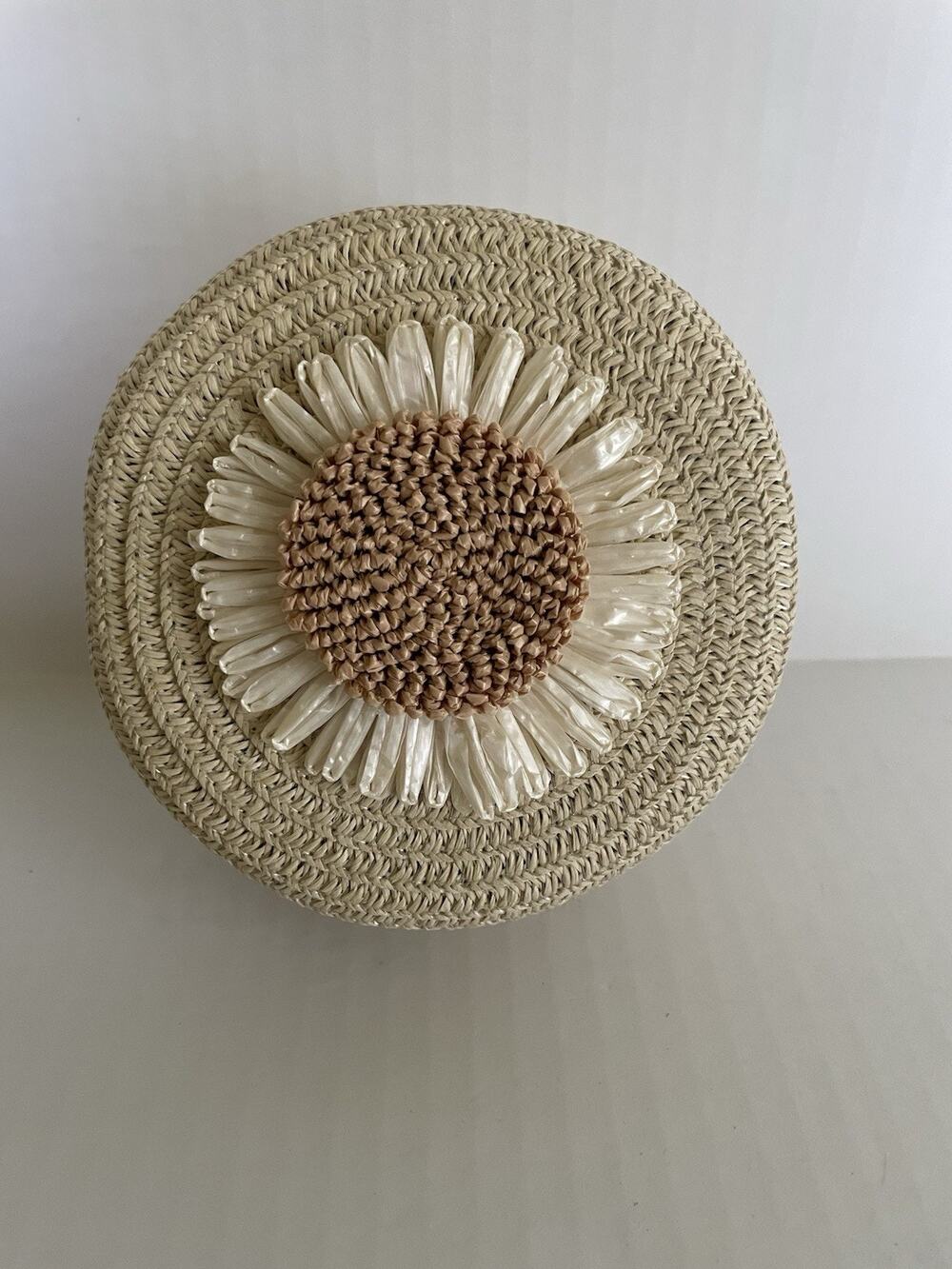 Small Round Woven Sunflower Crossbody Bag Summer Purse 5” Diameter